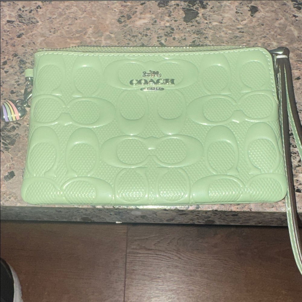 Coach Pale Green Patent Signature Wristlet